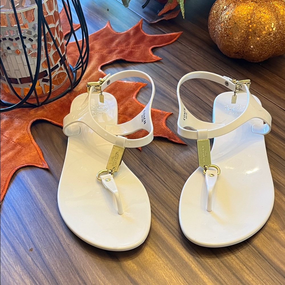 Coach White and Gold Sandals